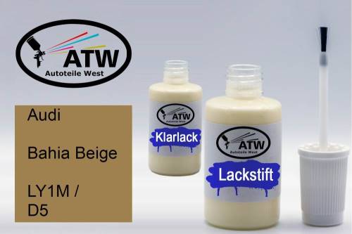 Audi, Bahia Beige, LY1M / D5: 20ml Lackstift + 20ml Klarlack - Set, von ATW Autoteile West.